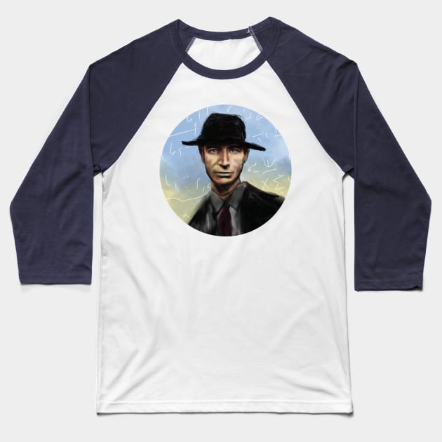 Oppenheimer with porkpie hat and New Mexico Sky Baseball T-Shirt by brendafleming